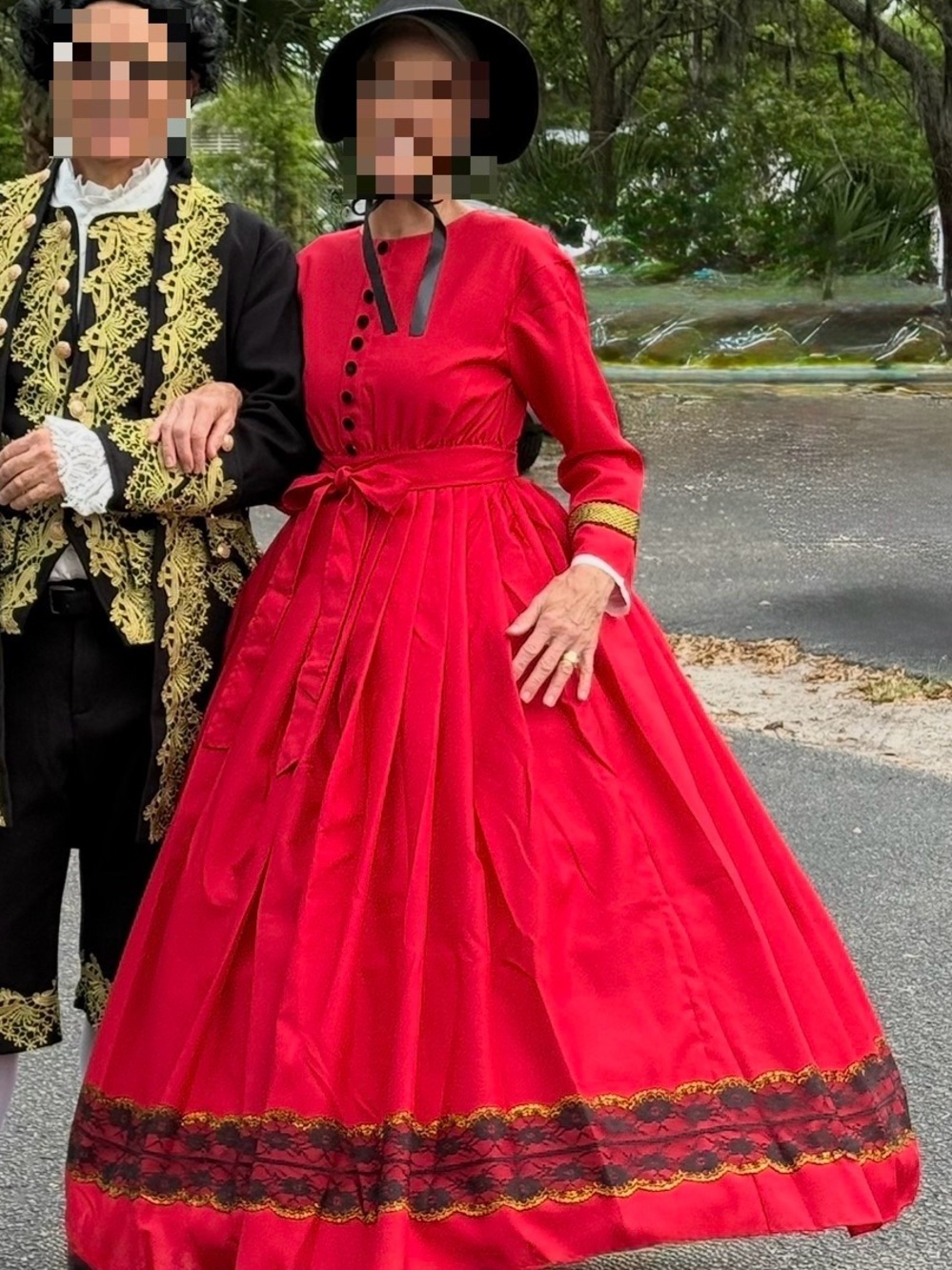 Classic Red Long-Sleeve Full Skirt Dress with Waist Tie